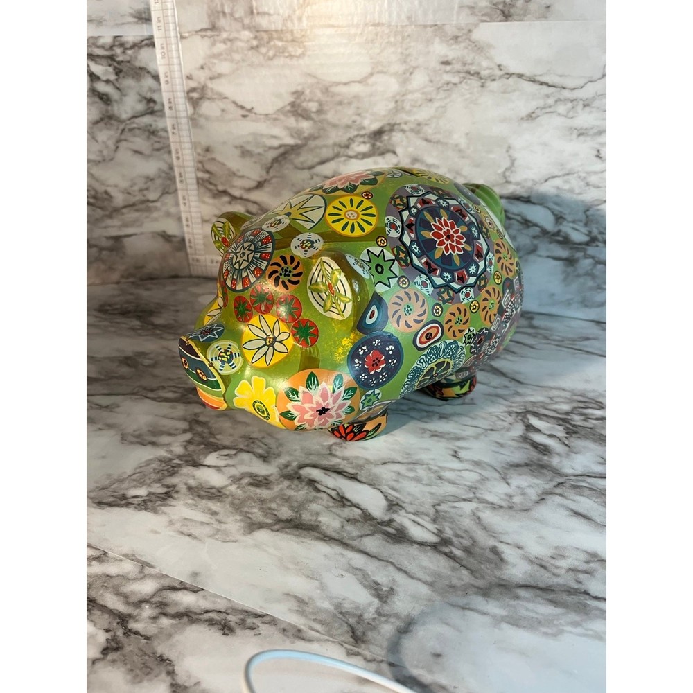 Vintage 60’s Mexican Flower Paint Pottery Piggy Bank